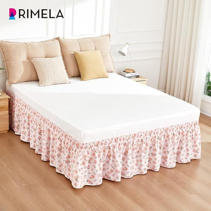 RIMELA Pastel Rose Bed Skirt Queen Size 15 Inch Drop, Elastic Bed Skirting for Bed Frame, Bedding Dust Ruffle Easy to Install, Lightweight Wrap Around Adjustable Bedskirt,Bedroom Decor