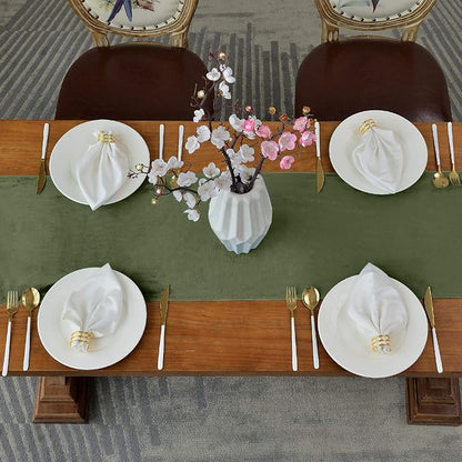 BALCONY & FALCON Velvet Table Runner 14"x95" Olive Luxury Machine Washable Farmhouse Vintage Runner for Table Dining, Party, Wedding, Birthday, Easter, Thanksgiving & Christmas & Home Décor