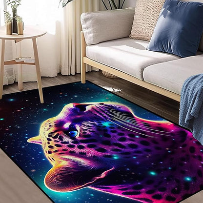 Galaxy Leopard Rug Fierce Panther Head Area Rugs for Boys Kids Bedroom Living Room Gameroom Girls Glitter Carpet Floor Mat Throw Rugs 79 in x 39 in