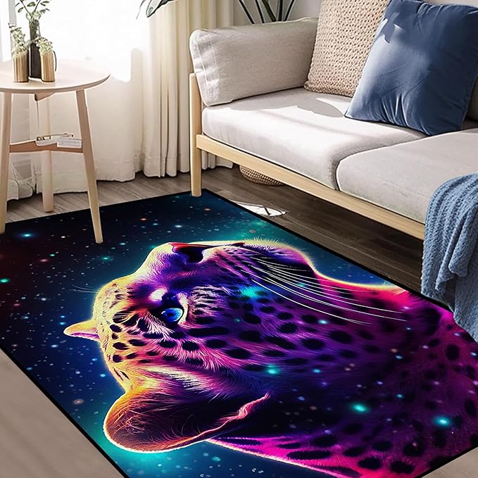 Galaxy Leopard Rug Fierce Panther Head Area Rugs for Boys Kids Bedroom Living Room Gameroom Girls Glitter Carpet Floor Mat Throw Rugs 47 in X 31 in