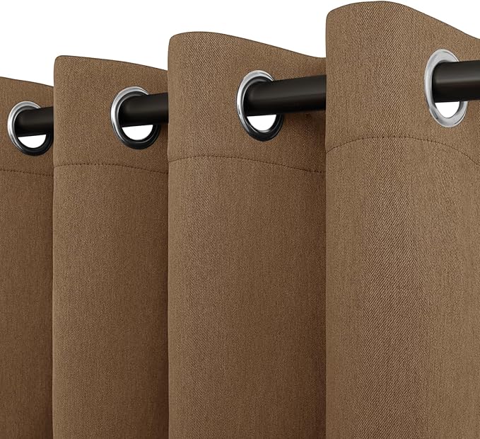 Easy-Going Linen Look Blackout Curtain Grommet Window Curtain Drapes for Bedroom, Living Room Thermal Insulated Room Darkening (2 Panels, 52x63 inch, Brown)