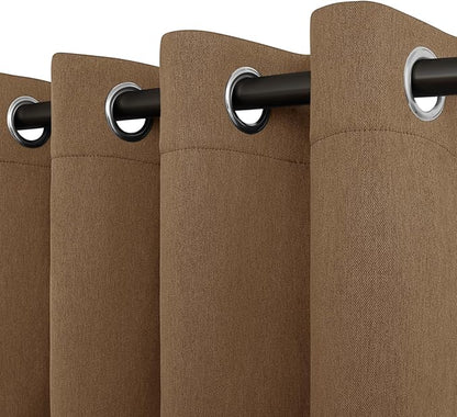 Easy-Going Linen Look Blackout Curtain Grommet Window Curtain Drapes for Bedroom, Living Room Thermal Insulated Room Darkening (2 Panels, 52x84 inch, Brown)