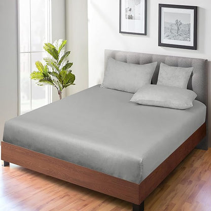 ROYALE LINENS 300 Thread Count 100% Long Staple Combed Cotton Fitted Sheet Queen - Super Soft Deep Pocket Bottom Sheet - Fitted Sheets Only - Elastic Sheets (Queen, Silver)