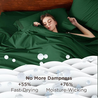 Bedsure Deep Pocket Queen Sheets Set - Fits Mattresses Up to 21 Inches Thick - 4 Piece GentleSoft Bed Sheets, Moisture Wicking, Soft & Cooling Bedsheet & Pillowcases, Easy & Secure Fit, Emerald Green