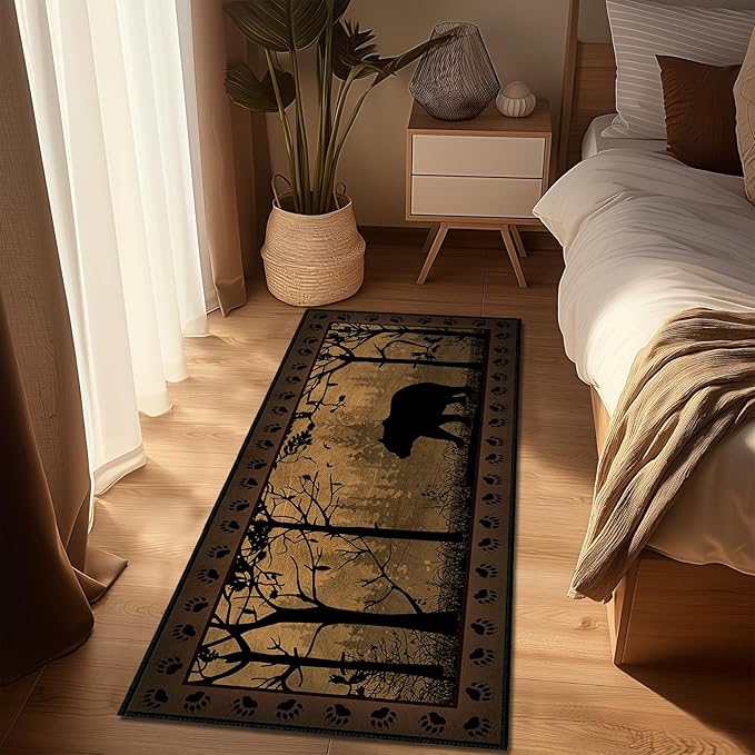 Rustic Rugs for Bathroom,Bear Country Cabin Wildlife Runner Rug 2x5 Rugs for Hallway,Vintage Kitchen Rug Washable Runners Bedroom Carpet Non Slip Accent Throw Floor Area Carpet for Hallways,Entry