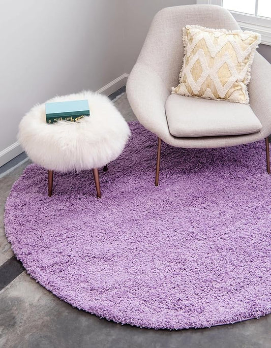 Unique Loom Solid Shag Collection Area Rug (8' Round, Lilac)
