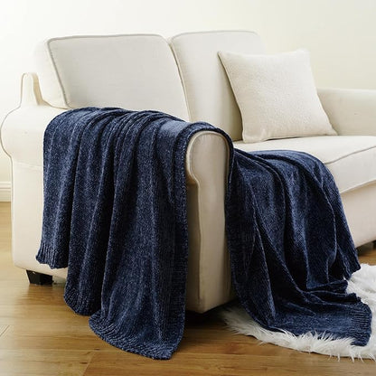 BATTILO HOME Navy Throw Blanket for Couch, Dark Blue Throw Blankets for Sofa, Chair, Living Room, Chenille Knit Throw Blankets for Bed Living Room Home Decor, 51"x67"