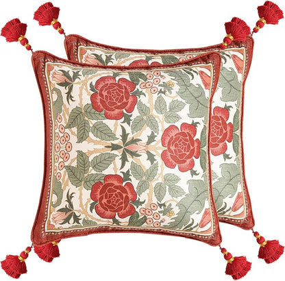Throw Pillow Covers Pack of 2,Red Cozy Velvet with Leaves and Floral Pattern Pillowcases,Decoration Square Pillows Cushion Covers for Living Room Couch Sofa Bed Car Chair,18"x18"