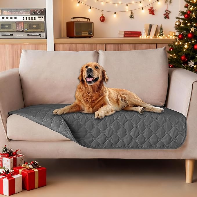 gogobunny 3X Stronger Waterproof Pet Blanket, Scratch Proof Furniture Protector for Dogs Cats, Reversible Cover 32x53 Inch, Dark Grey