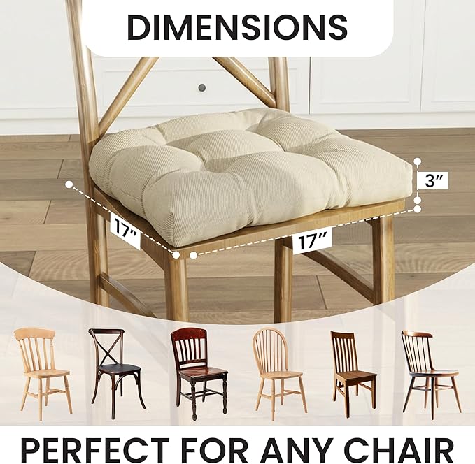 Klear Vu Gripper Overstuffed Universal Non-Slip Dining Chair Cushions for Kitchen Decor or Office Use, U-Shaped Skid-Proof Seat Pad, 17x17 Inches, 2 Count (Pack of 1), Linear Stone Tan