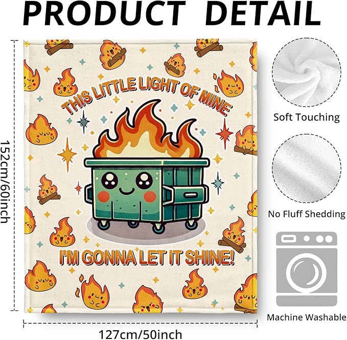 Dumpster Fire Funny Blanket, This Little Light of Mine Funny Throw Blankets for Office Home Bedroom Couch Decor, Dumpster Fire Gifts, Sarcastic Gifts for Coworkers Women Men, 50x60 Inch