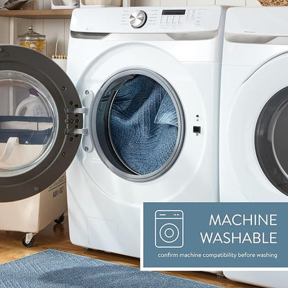 TOWN & COUNTRY BASICS Pax Herringbone Textured Solid Everwash® Washable Area Rug, Low Pile, Non-Slip Backing, Easy Clean Pet & Family Friendly Rug, Blue, 8' Round