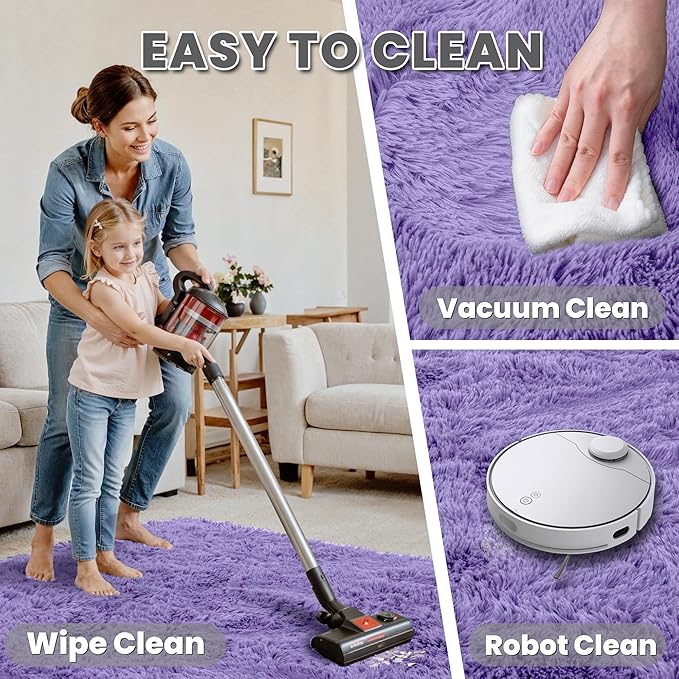 8x10 Area Rugs for Living Room Rug: Soft Fluffy Shag Purple Rugs for Bedroom, Non-Slip Large Fuzzy Plush Rug Indoor Floor Carpet for Nursery Kids Boys Girls Room, Dorms, Playroom, Modern Home Decor
