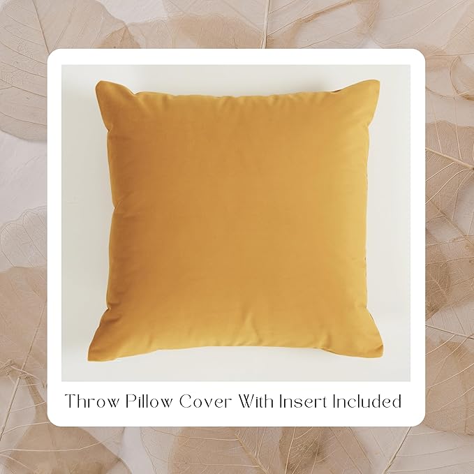 Solid Color Velvet Throw Pillow with Insert Included (Ginger Yellow, 24"x24"), Decorative Pillow for Sofa, Couch, Bed, Chair Cushion