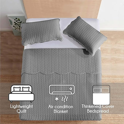 IR Imperial Rooms Queen Quilt Bedding Set Size (90" x 96") + 2 Pillow Shams (20" x 26"+ 2") - 3 Pcs All Season Lightweight Reversible Microfiber Coverlet Embossed Quilt Bedspread (Grey)