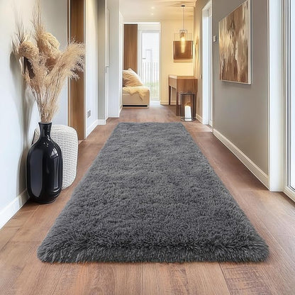 Deep Grey Runner Rug for Hallway, Bedroom Bedside Plush Rugs, Non Slip Fluffy Shaggy Carpet for Kids Home Decor, Dorm Nursery 2x6 Ft