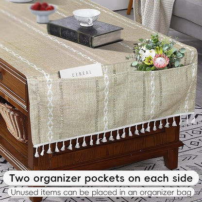 Coffee Table Cloth, Table Cover with Pockets and Tassel, Coffee Jacquard for Living Room Small Rectangle Tablecloths Washer Dryer Fridge Top Dust Cover,Easy Care Machine Washable