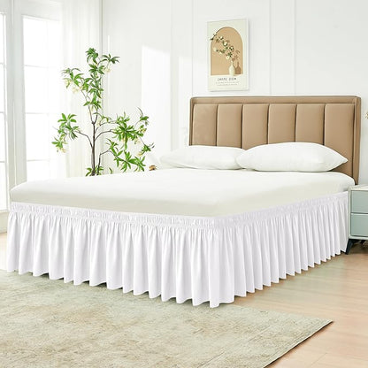 Biscaynebay Wrap Around Bed Skirts for King & Cal King Beds 22" Long Drop, White Adjustable Elastic Dust Ruffles Easy Fit Wrinkle Resistant Silky Luxurious Fabric Machine Washable