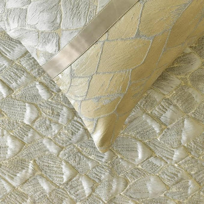 The HomeCentric King/Queen/Twin Ivory & Gold Decorative Twin 53"x18" Bed Runner Without Pillow Cover, Patchwork, Quilted, Jacquard Foil Bed Scarf on Jacquard Fabric - Spinzar