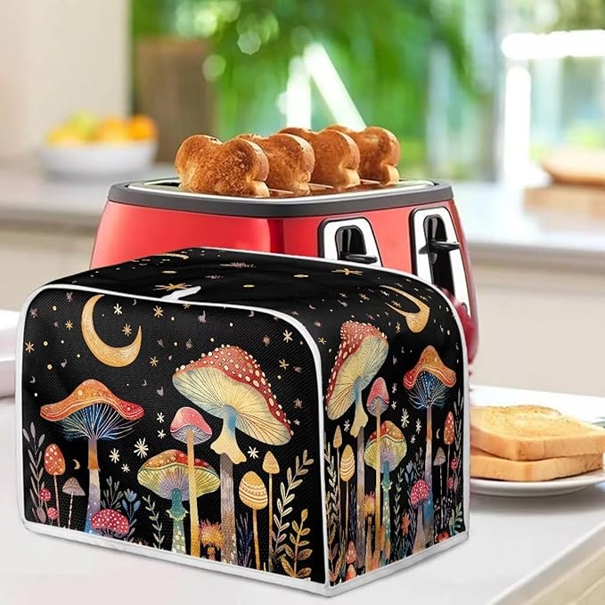 ZFRXIGN Mushroom Toaster Covers 2 Slice Toaster Dust Cover Moon Night Toaster Bag Kitchen Appliance Covers Toaster Oven Dustproof Cover Machine Washable Toaster Cover Galaxy Black
