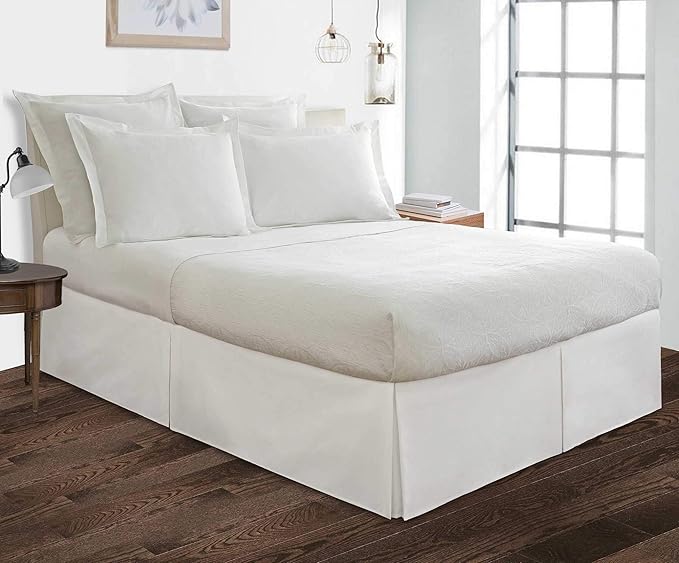 Bed Skirt - 100% Cotton 800 Thread Count Box Pleated Bed Skirt - Luxury Pleated Dust Ruffle, Hotel Quality Modern Bed Skirt, Easy Fit with 12 Inch Tailored Drop, Full, White