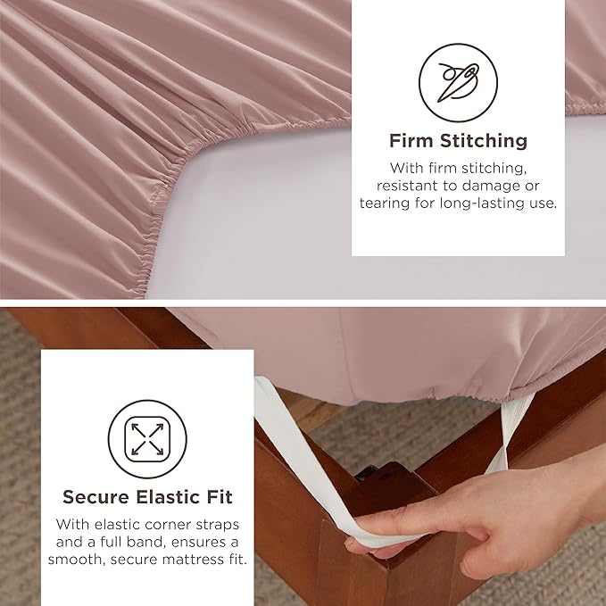 Bedsure Deep Pocket Twin Sheets Set - Fits Mattresses Up to 21 Inches Thick -3 Piece GentleSoft Bed Sheets, Moisture Wicking, Soft & Cooling Bedsheet & Pillowcases, Easy & Secure Fit, Dusty Pink