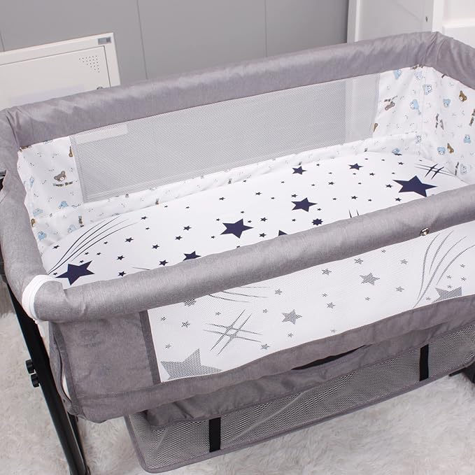 Belsden Pack of 3 Fitted Bassinet Sheet Set, Flexible Fit Various Bassinet, Adapts to Oval, Hourglasss and Rectangle Shaped Bassinet Pads, Cloudy Soft Washable Material, White Star & Navy & Navy Star