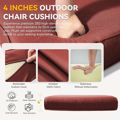 Outdoor Chair Cushions - 22" x 25" x 4" Patio Furniture Cushions with Water Resistant & Removable Cover, 28D High Density Sponge Patio Cushion for Outdoor Furniture Couch Rocker Chair, Red