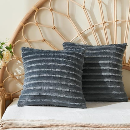 BEDELITE Velvet Pillow Covers 18x18 with Zipper, 2 Pack Super Soft Square Pillow Covers for Bedroom, Sofa, Luxury Cozy Fleece Pillowcases for All Seasons(18x18 Inches, Dark Gray-Boho)