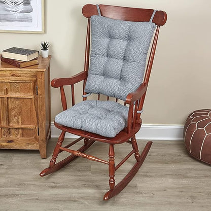 Klear Vu Omega Non-Slip Rocking Chair Cushion Set, Assembled in USA, Thick Padding & Tufted Design, Includes Seat Pad & Back Pillow with Ties, 17x17 Inches, 2-Piece Set, Tyson Delft Blue
