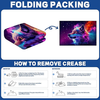 Galaxy Wolf Rug Large 3D Fierce Wolves Area Rugs for Bedroom Living Room Playroom Gameroom Boys Kids Colorful Glitter Throw Rugs Floor Mat Carpet 71 in x 47 in