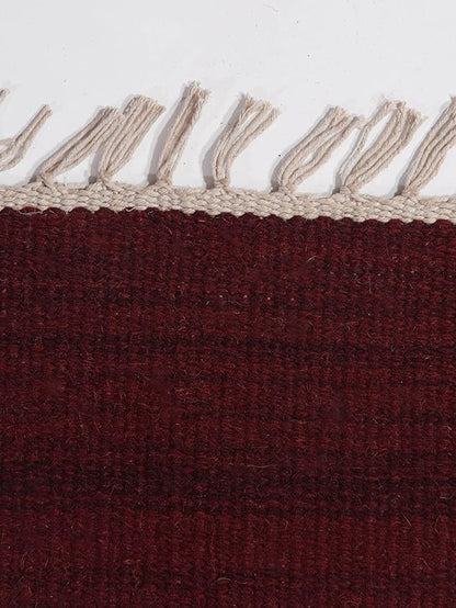 Rugsotic Carpets Hand Woven Flat Weave Kilim Wool ECO-Friendly Area Rugs - 8'x8', Square Shape, Burgundy Color, Solid Plain Design, Low Pile Handmade Area Rugs for Living Room, Bed Room (D00111)