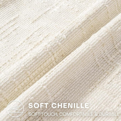 Decorative Throw Pillow Covers 22x22 Inch Set of 2, Soft Solid Farmhouse Chenille Couch Pillows, Spring Pillow Covers for Couch Sofa Bed Living Room Home Decor Pillowcase, Cream White