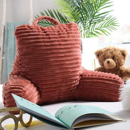 Nestl Reading Pillow for Kids & Teens with Shredded Memory Foam, Luxe Cut Plush Backrest Pillows for Reading and Gaming, For use on Couch, Bed, Floor, Adjustable Support with Washable Cover Misty Rose