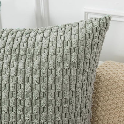 Kevin Textile 14x24 Inch Pillow Cover 1 Pack Boho Decorative Soft Striped Corduroy Lumbar Farmhouse Color Accent Rectangle Cushion Case for Living Room Couch Sofa Bed, Greyish Green