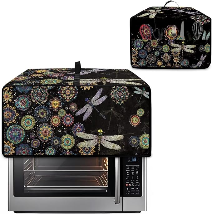 Boho Mandala Dragonfly Print Toaster Oven Cover Dust-Proof Microwave Oven Cloth Cover with Storage Pockets Waterproof Kitchen Machine Covers Case Protections Protector, M