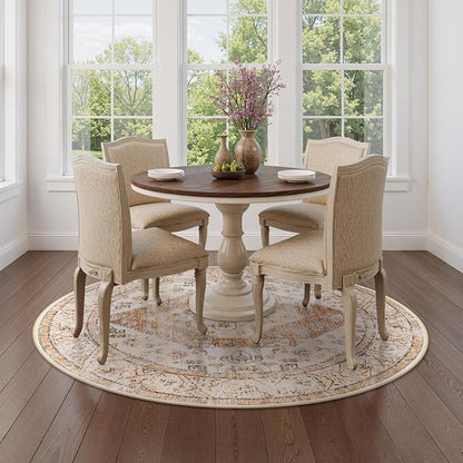 Lahome Boho Circle Rug - 6Ft Washable Round Area Rugs for Living Room Non-Slip Throw Dining Room Rug Large Round Carpet, Oriental Distressed Print Circular Mat for Office Classroom Bedroom Sofa