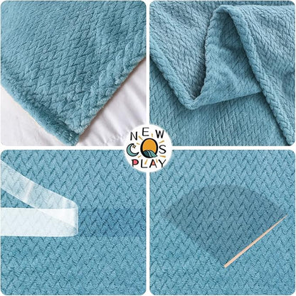 NEWCOSPLAY Super Soft Queen Blanket Light Blue Premium Silky Flannel Fleece Leaves Pattern Lightweight Bed Blanket All Season Use (Light Blue, Queen(90"x90"))