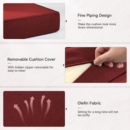 Luxury 6" Outdoor Cushions for Patio Furniture, 24x24x6" Thick Seat Cushion Set of 8, Fade Resistant Couch Chair Replacement Cushions High Density Deep Wicker Chair Cushion w/ Removable Cover, Red