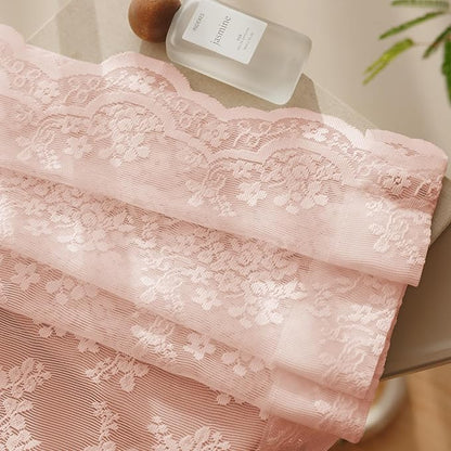 Anmao Vintage Lace Curtains 54 Inches Long 2 Panels Set, Romantic Elegant Light Filtering Semi Sheer Floral Thick Lacy Curtain Drapes for Living Room and Bedroom, Each Panel 55W x 54L, Blush Pink