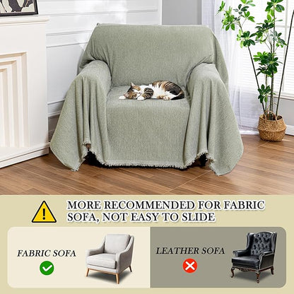 MEETSKY Green Sofa Covers Armchair Single Couch Cover for Dogs Throw Couch Cover with Tassel Chair Recliner Futon Cover Washable 1 Cushion Couch Chenille Couch Protector, 71"x 91"