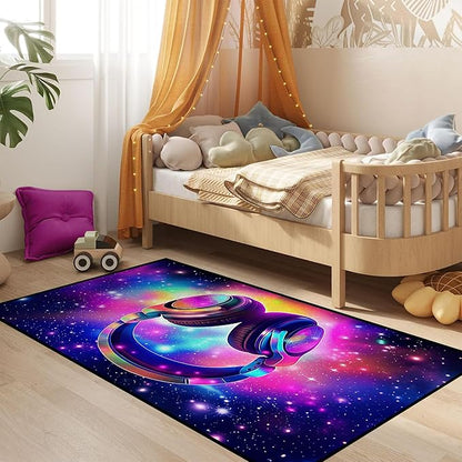 Galaxy Game Area Rug Music Headphone Rugs Colorful Throw Rug Non-Slip Carpet Doormats for Living Room Bedroom Apartment Dorm Floor Mat 59 in x 39 in