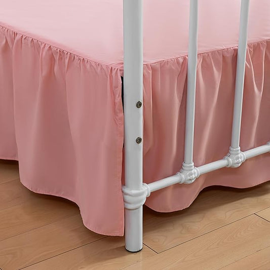 Bed Skirt Twin Size Ruffled Bed Skirt with Split Corners, 12 Inch Drop Dust Ruffle Bed Skirt with Platform, 12 Inch, Peach, Twin Size