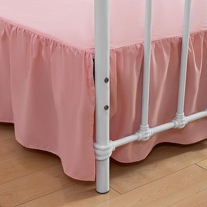 Bed Skirt King Size Ruffled Bed Skirt with Split Corners,16 Inch Drop Dust Ruffle Bed Skirt with Platform, 16 Inch, Blush, King Size