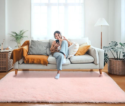 ONASAR Pink Rugs for Bedroom Girls, Fluffy 4x6 Soft Plush Fuzzy Shaggy Kids Area Rug, Washable Cute Indoor Floor Carpet for Teen Boys Dorm Nursery Bedside Home Living Room Decor Aesthetic