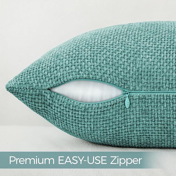 a moment Teal Chenille Throw Pillow Covers 16x16 Inch Pack of 2 Modern Decorative Throw Pillow Covers Farmhouse Cross Covers Home Decor for Sofa Bedroom Living Room
