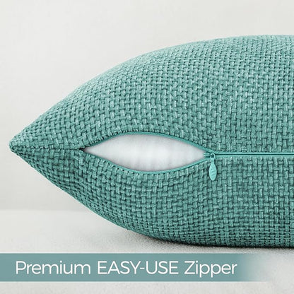 a moment Teal Chenille Throw Pillow Covers 16x16 Inch Pack of 2 Modern Decorative Throw Pillow Covers Farmhouse Cross Covers Home Decor for Sofa Bedroom Living Room
