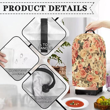 Vintage Roses Butterfly Blender Dust Cover Stand Mixer or Coffee Maker Appliance Covers, Anti Fingerprint Polyester Dust Proof Stain Resistant Blender Cover for Home Kitchen