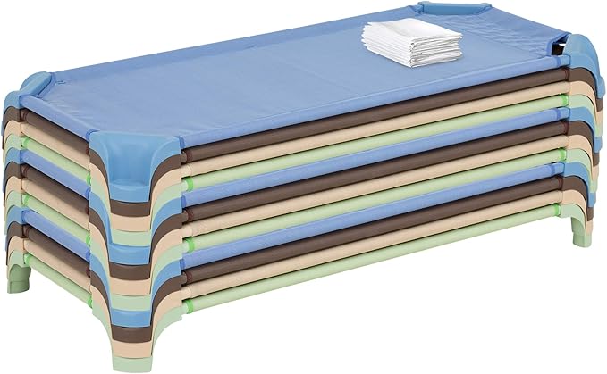 Sprogs Deluxe Heavy-Duty Childrens Standard 52"L Stackable Daycare Cot with Easy Lift Corners Cots for Preschool Kids Sleeping, Resting, and Naptime, SSPG-16139-AN-24PK, Natural Colors (Pack of 24)