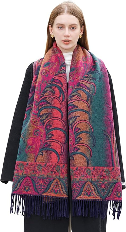 Wander Agio Warm Fashion Scarf Long Shawl Large Blanket Winter Wraps Scarves for Women Cashmere Jacquard Vintage Paisley